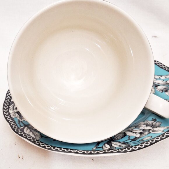 222Fifth Footed Tea Cup & Saucer Adelaide Turquoise - Picture 5 of 5